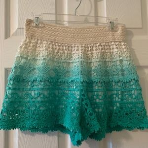 Ombre Turquoise Crochet Shorts